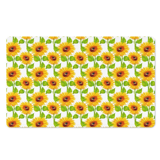 White Watercolor Sunflower Pattern Print Polyester Doormat