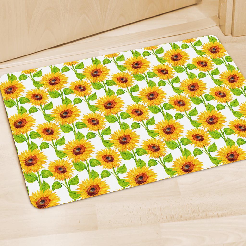 White Watercolor Sunflower Pattern Print Polyester Doormat