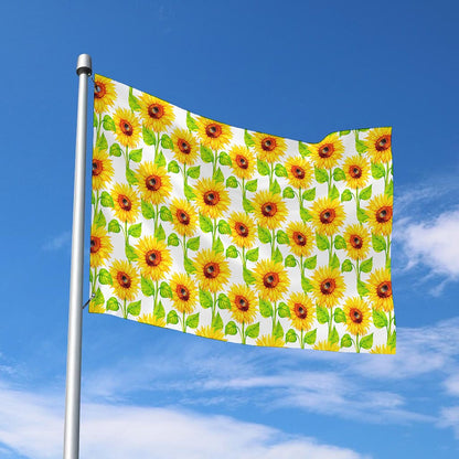 White Watercolor Sunflower Pattern Print Polyester Flag