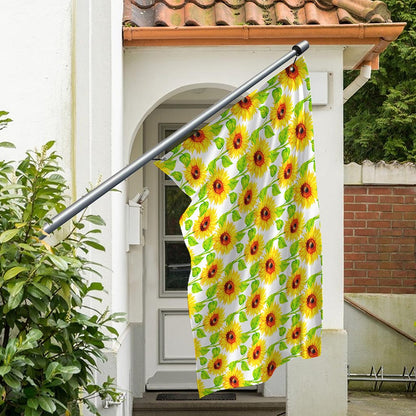 White Watercolor Sunflower Pattern Print Polyester Flag