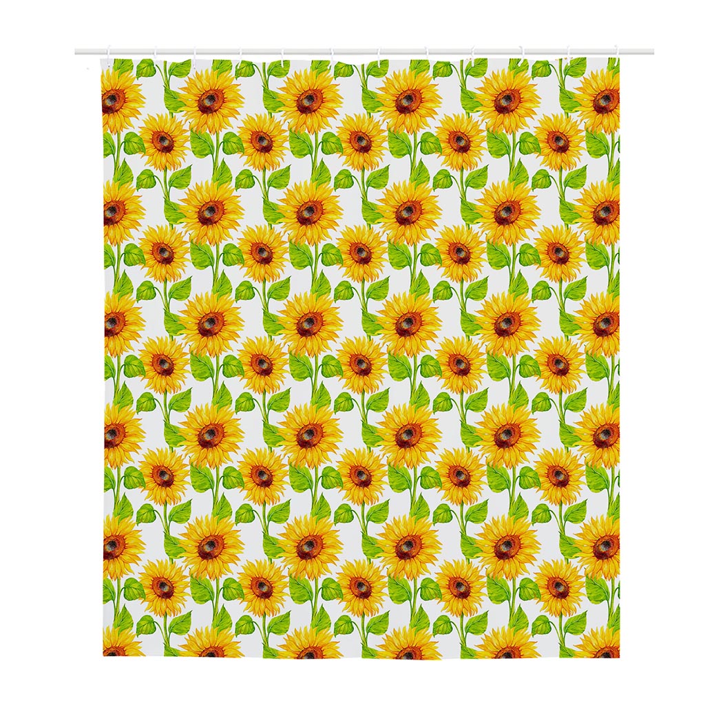 White Watercolor Sunflower Pattern Print Polyester Shower Curtain