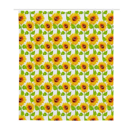 White Watercolor Sunflower Pattern Print Polyester Shower Curtain