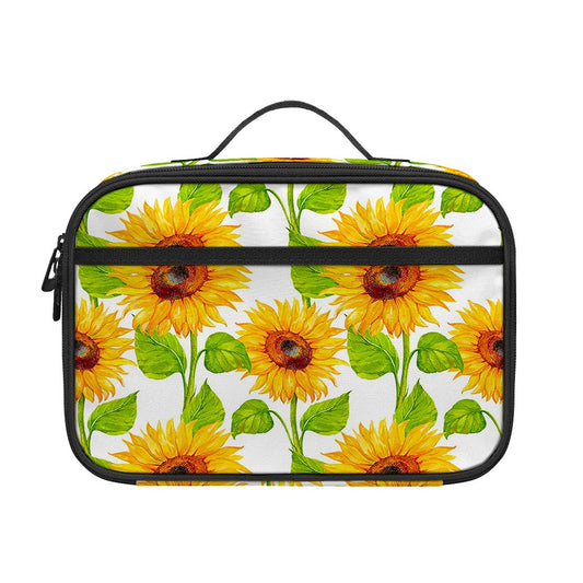 White Watercolor Sunflower Pattern Print Portable Lunch Bag
