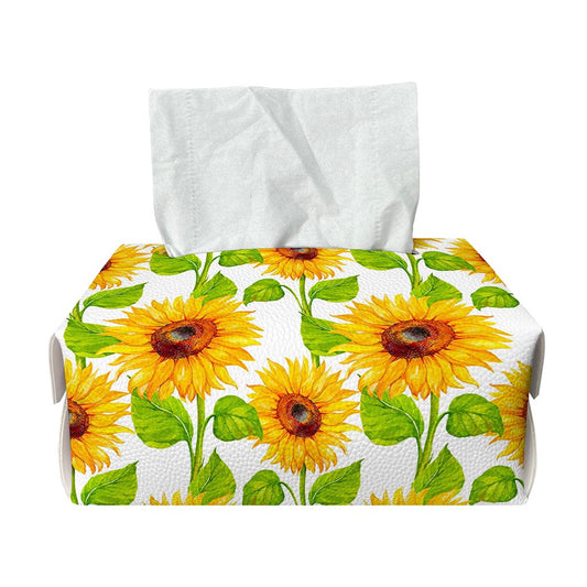White Watercolor Sunflower Pattern Print Rectangle Tissue Box Cover