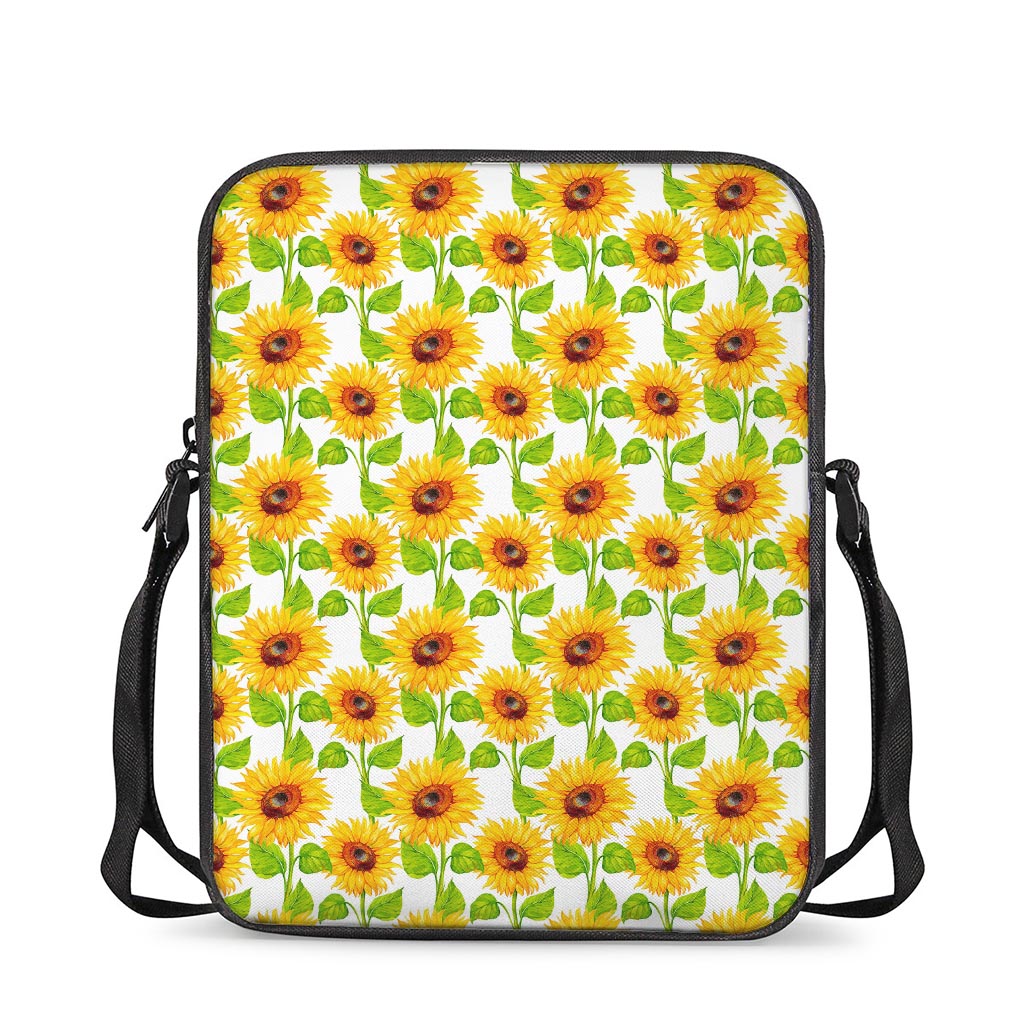 White Watercolor Sunflower Pattern Print Rectangular Crossbody Bag