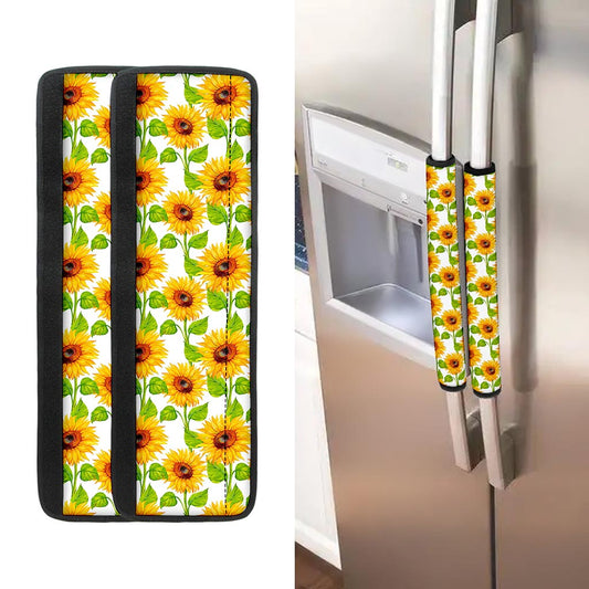 White Watercolor Sunflower Pattern Print Refrigerator Handle Covers