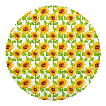 White Watercolor Sunflower Pattern Print Round Blanket