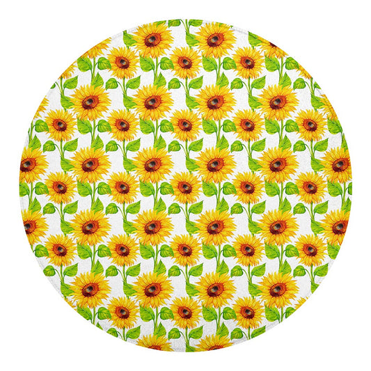 White Watercolor Sunflower Pattern Print Round Blanket
