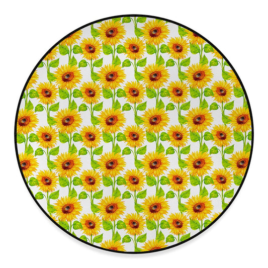 White Watercolor Sunflower Pattern Print Round Floor Mat