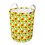 White Watercolor Sunflower Pattern Print Round Laundry Basket
