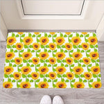 White Watercolor Sunflower Pattern Print Rubber Doormat