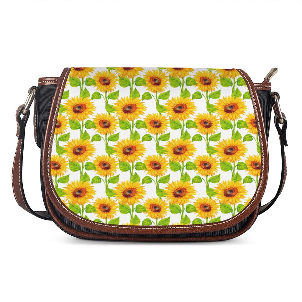 White Watercolor Sunflower Pattern Print Saddle Bag