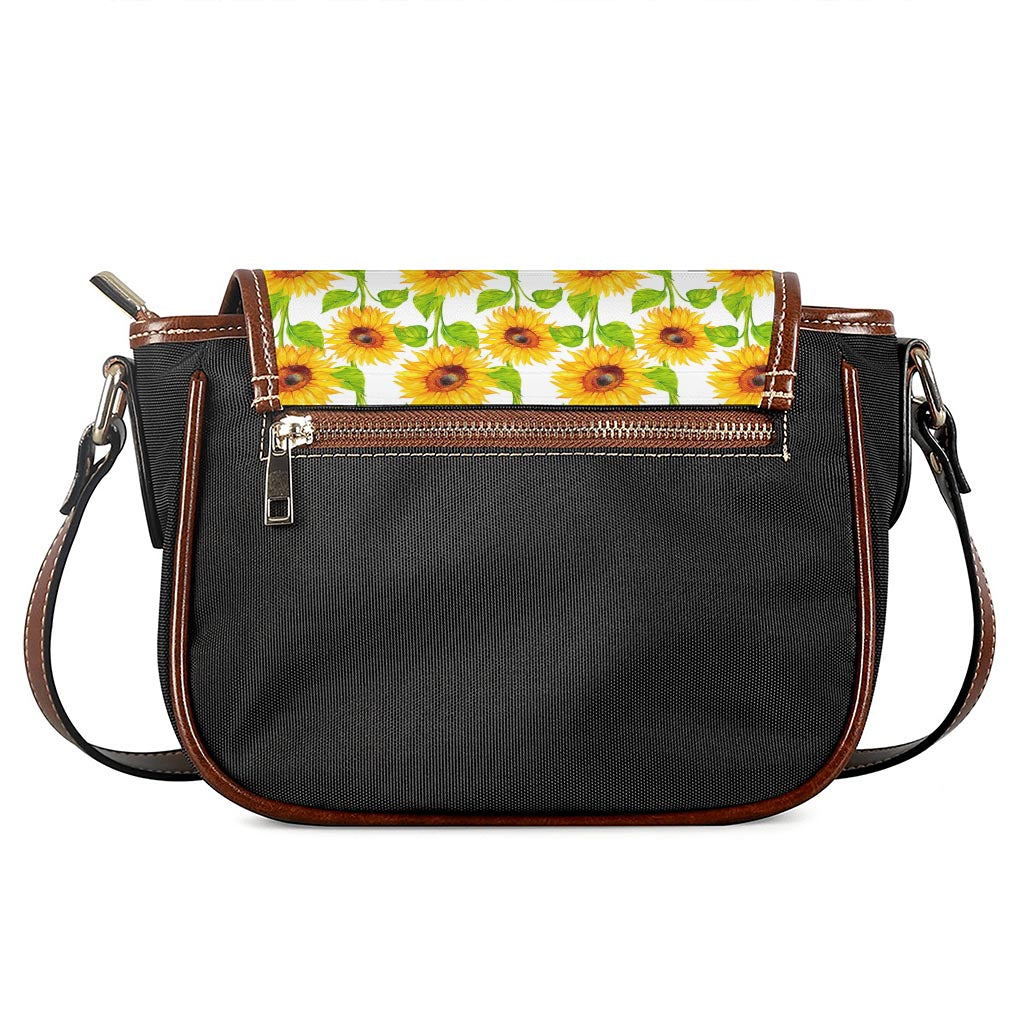 White Watercolor Sunflower Pattern Print Saddle Bag