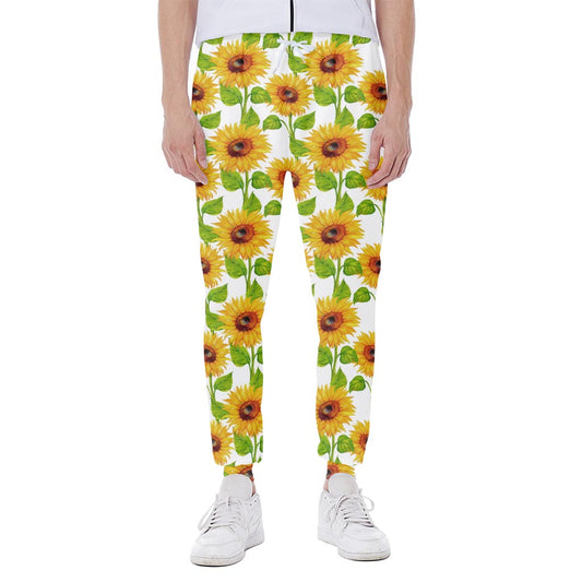 White Watercolor Sunflower Pattern Print Scuba Joggers
