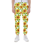 White Watercolor Sunflower Pattern Print Scuba Joggers
