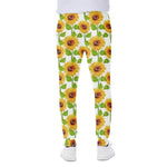 White Watercolor Sunflower Pattern Print Scuba Joggers