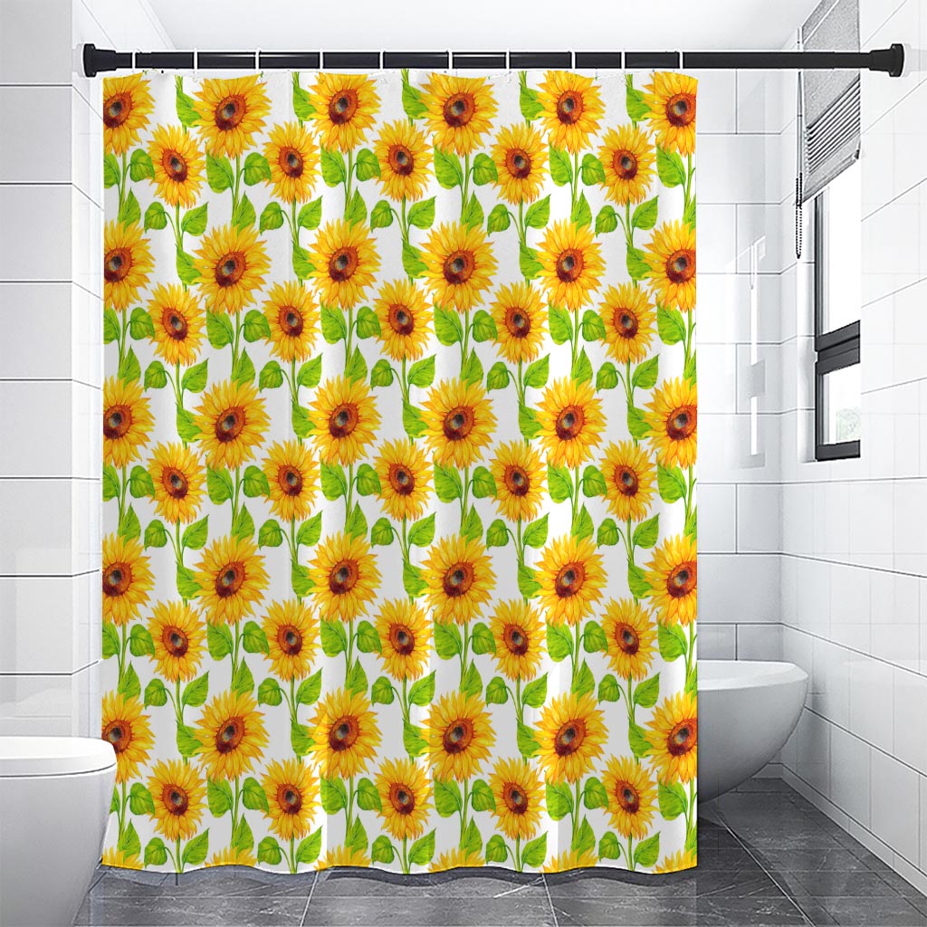 White Watercolor Sunflower Pattern Print Shower Curtain