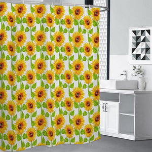 White Watercolor Sunflower Pattern Print Shower Curtain