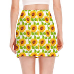 White Watercolor Sunflower Pattern Print Side Slit Mini Skirt