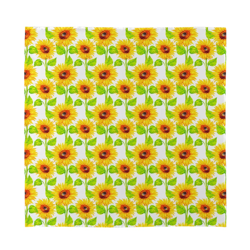 White Watercolor Sunflower Pattern Print Silk Bandana