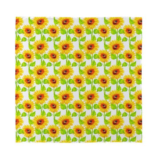 White Watercolor Sunflower Pattern Print Silk Bandana