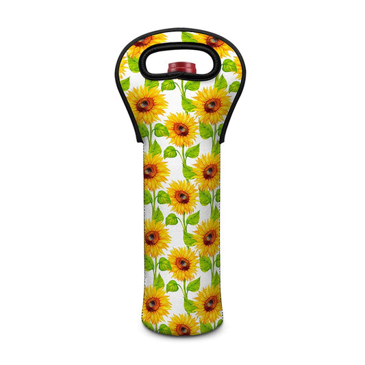 White Watercolor Sunflower Pattern Print Single Neoprene Wine Tote