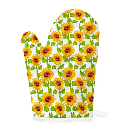 White Watercolor Sunflower Pattern Print Single Oven Mitt