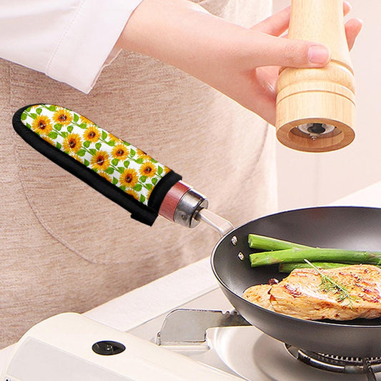 White Watercolor Sunflower Pattern Print Skillet Handle Cover