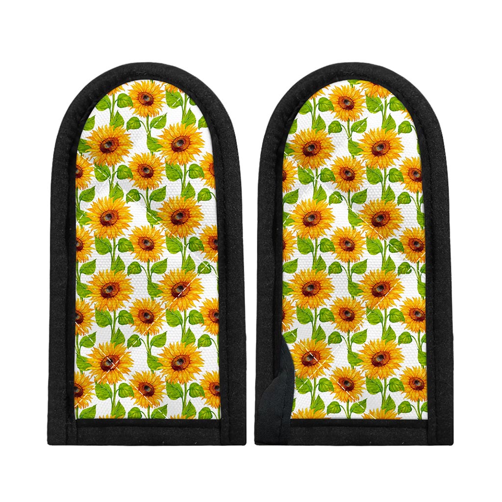 White Watercolor Sunflower Pattern Print Skillet Handle Cover