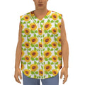 White Watercolor Sunflower Pattern Print Sleeveless Baseball Jersey