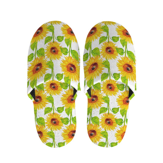 White Watercolor Sunflower Pattern Print Slippers