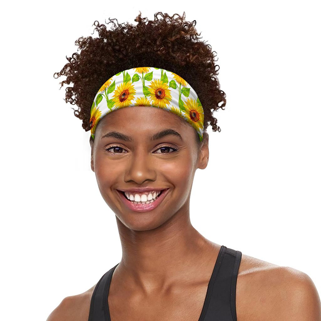 White Watercolor Sunflower Pattern Print Sports Headband