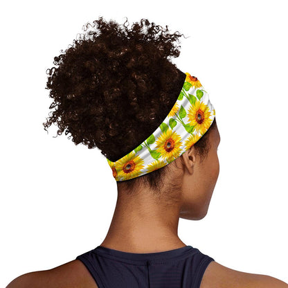 White Watercolor Sunflower Pattern Print Sports Headband