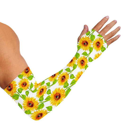 White Watercolor Sunflower Pattern Print Sun Protection Arm Sleeves