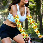 White Watercolor Sunflower Pattern Print Sun Protection Arm Sleeves
