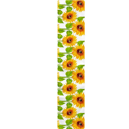 White Watercolor Sunflower Pattern Print Table Runner