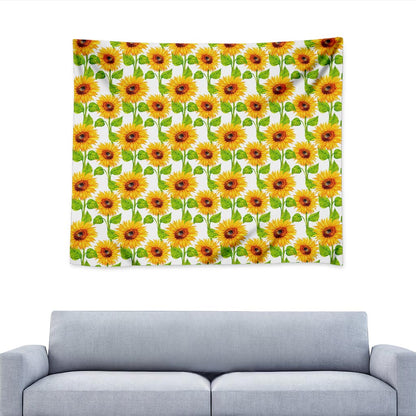 White Watercolor Sunflower Pattern Print Tapestry