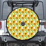 White Watercolor Sunflower Pattern Print Tire Cover With Camera Hole