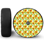 White Watercolor Sunflower Pattern Print Tire Cover With Camera Hole