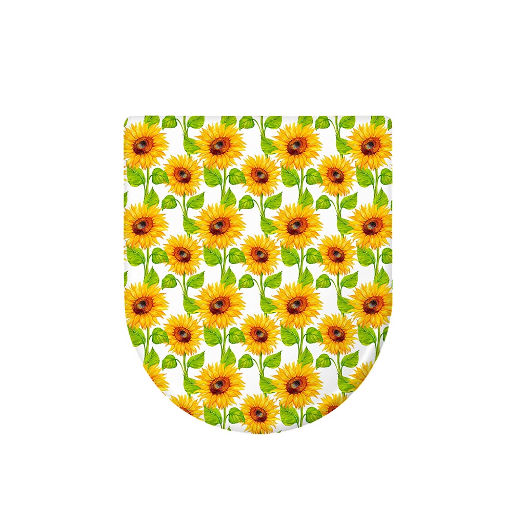 White Watercolor Sunflower Pattern Print Toilet Lid Cover