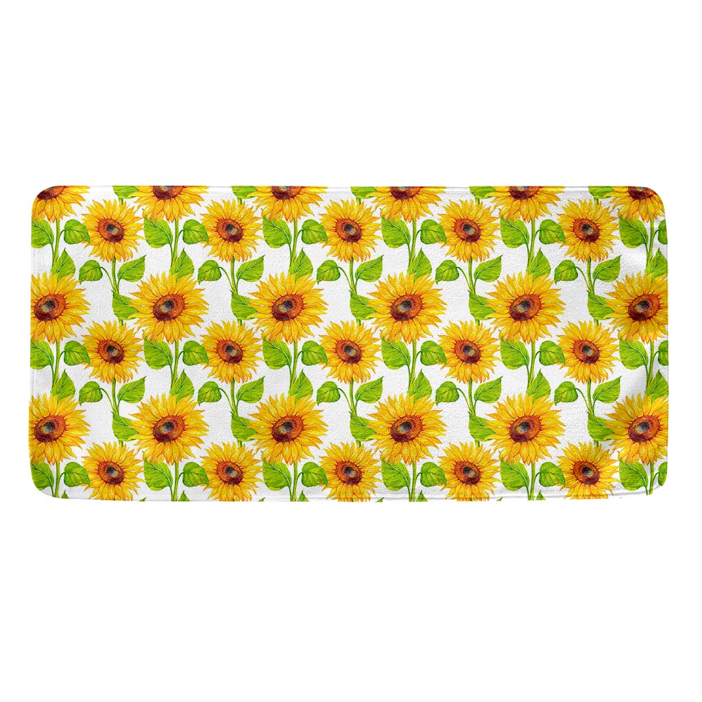 White Watercolor Sunflower Pattern Print Towel
