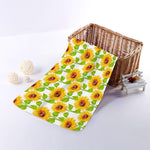 White Watercolor Sunflower Pattern Print Towel