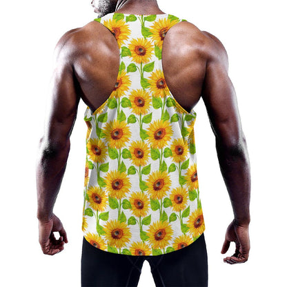 White Watercolor Sunflower Pattern Print Training Tank Top