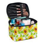 White Watercolor Sunflower Pattern Print Travel Makeup Bag