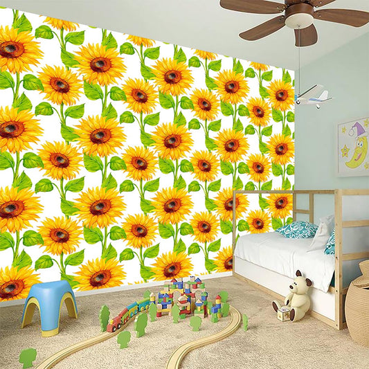 White Watercolor Sunflower Pattern Print Wall Sticker