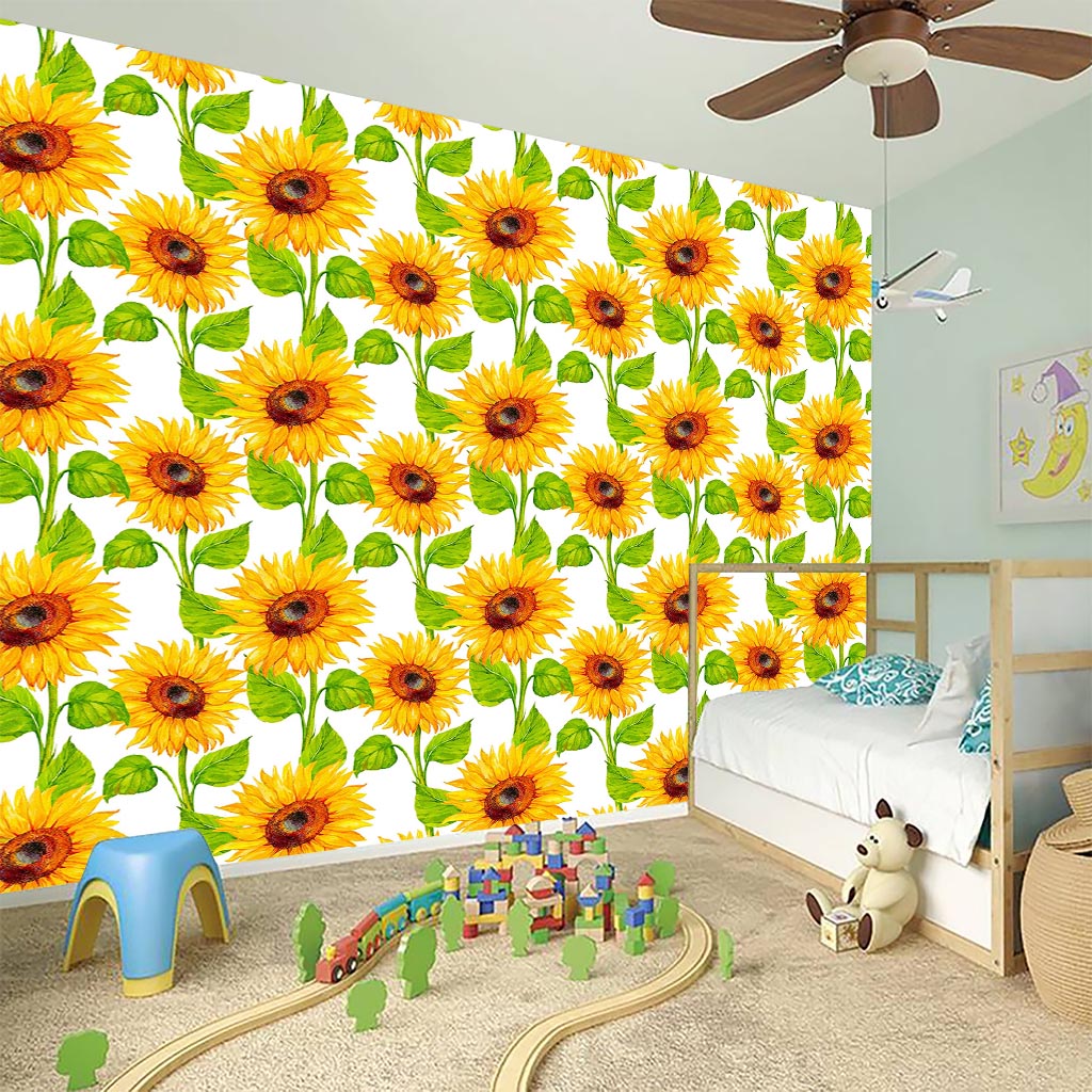 White Watercolor Sunflower Pattern Print Wall Sticker