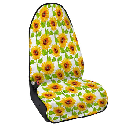 White Watercolor Sunflower Pattern Print Waterproof Car Seat Cover