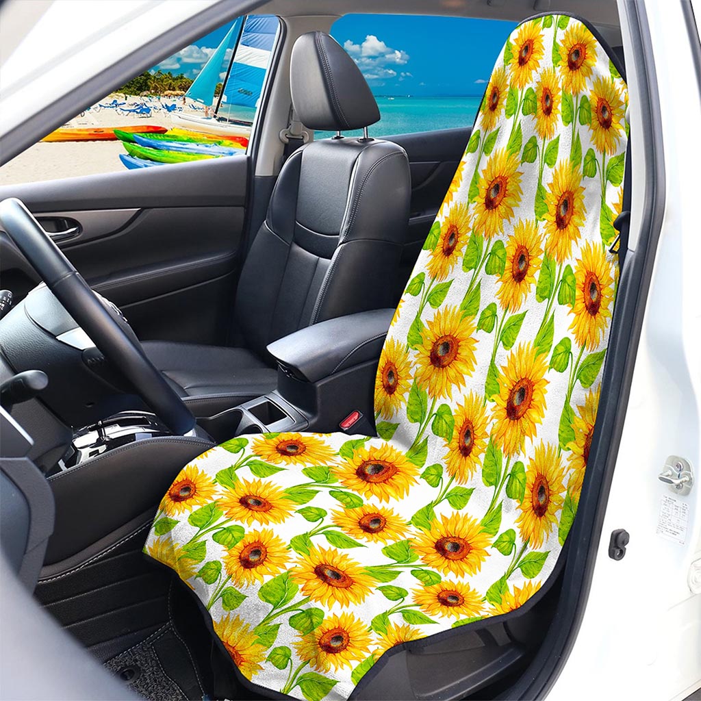 White Watercolor Sunflower Pattern Print Waterproof Car Seat Cover