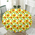 White Watercolor Sunflower Pattern Print Waterproof Round Tablecloth