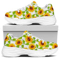 White Watercolor Sunflower Pattern Print White Chunky Shoes